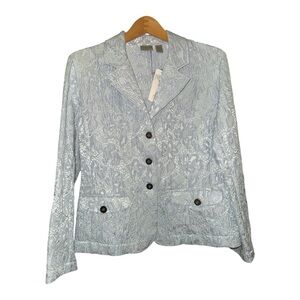 Chicos Light Blue Textured Jacquard Blazer Jacket Size 2 Office Romantic NWT